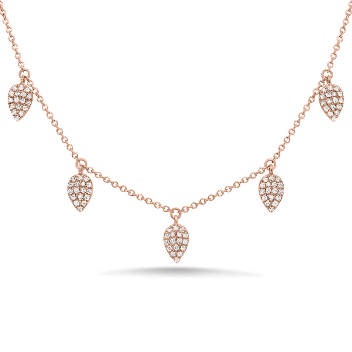 Diamond Petals Dangle Necklace  - 14K gold weighing 2.04 grams  - 85 round diamonds totaling 0.20 carats