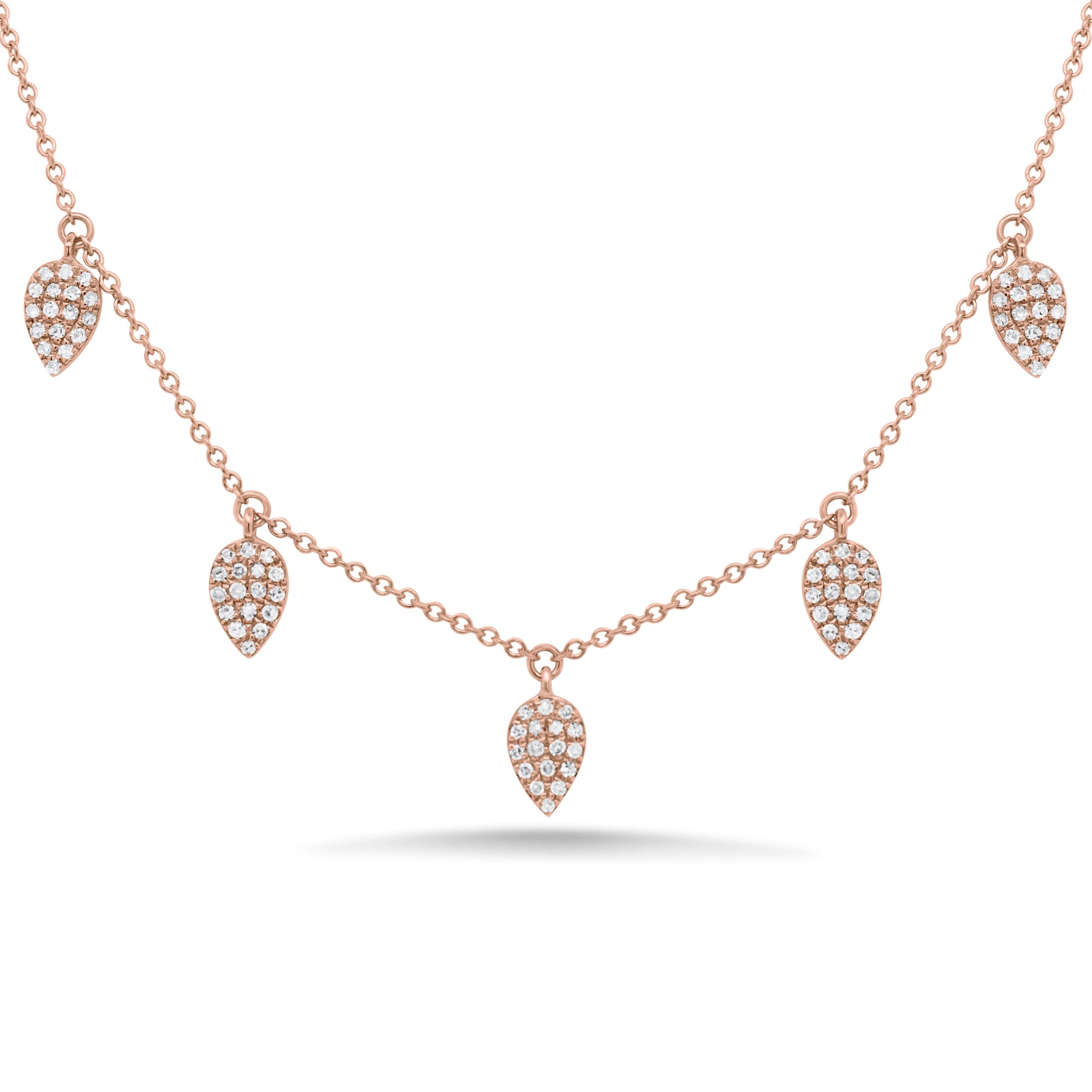 Diamond Petals Dangle Necklace  - 14K gold weighing 2.04 grams  - 85 round diamonds totaling 0.20 carats