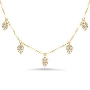 Diamond Petals Dangle Necklace  - 14K gold weighing 2.04 grams  - 85 round diamonds totaling 0.20 carats