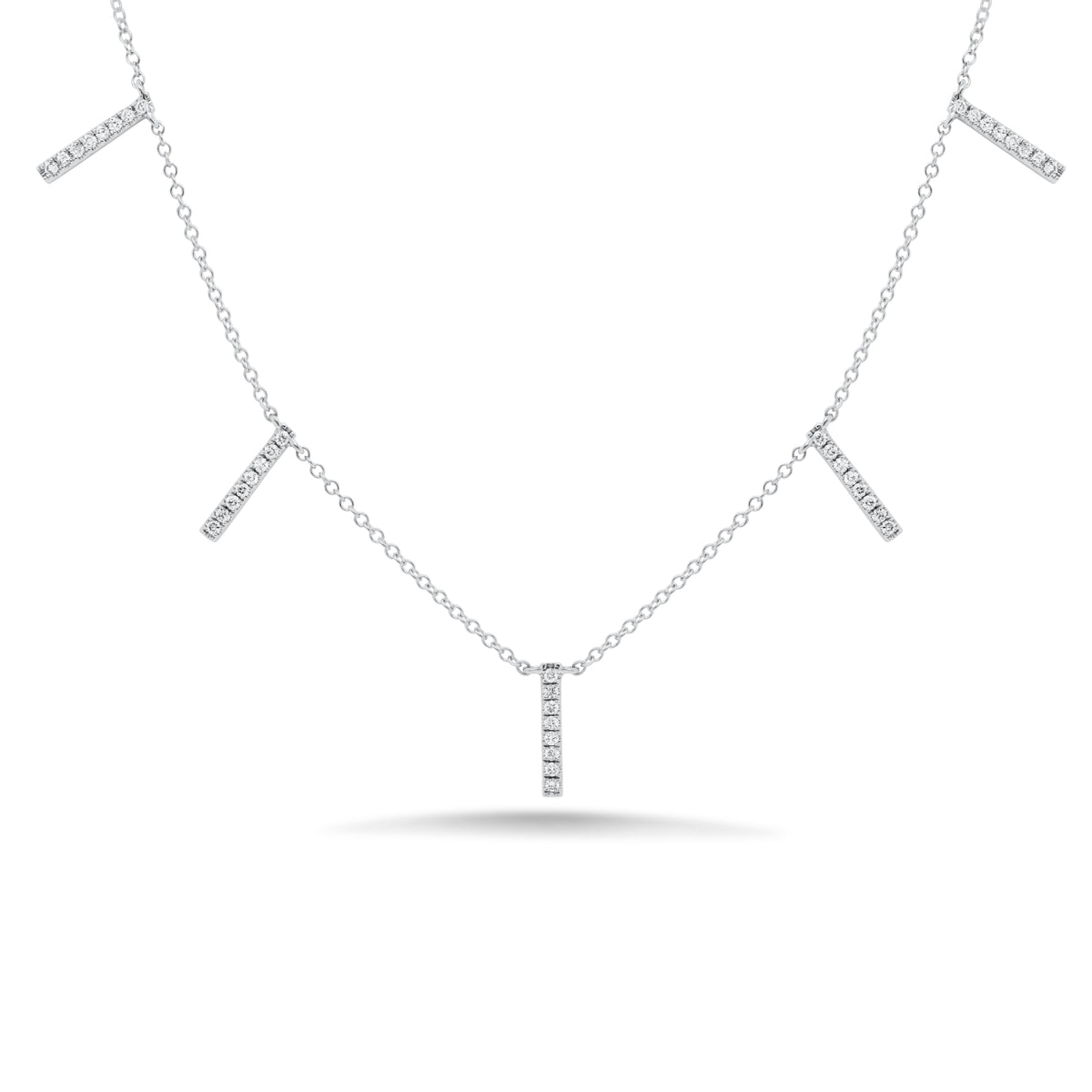 Pave Diamond Bar Dangle Necklace  - 14K gold weighing 2.20 grams  - 40 round diamonds totaling 0.22 carats