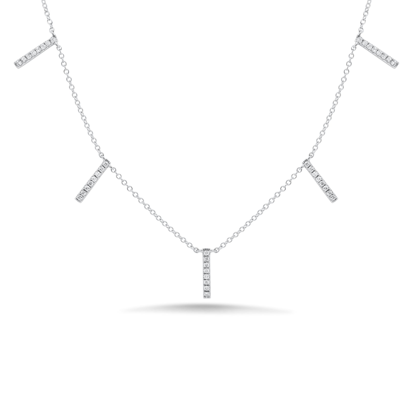 Pave Diamond Bar Dangle Necklace  - 14K gold weighing 2.20 grams  - 40 round diamonds totaling 0.22 carats