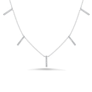 Pave Diamond Bar Dangle Necklace  - 14K gold weighing 2.20 grams  - 40 round diamonds totaling 0.22 carats