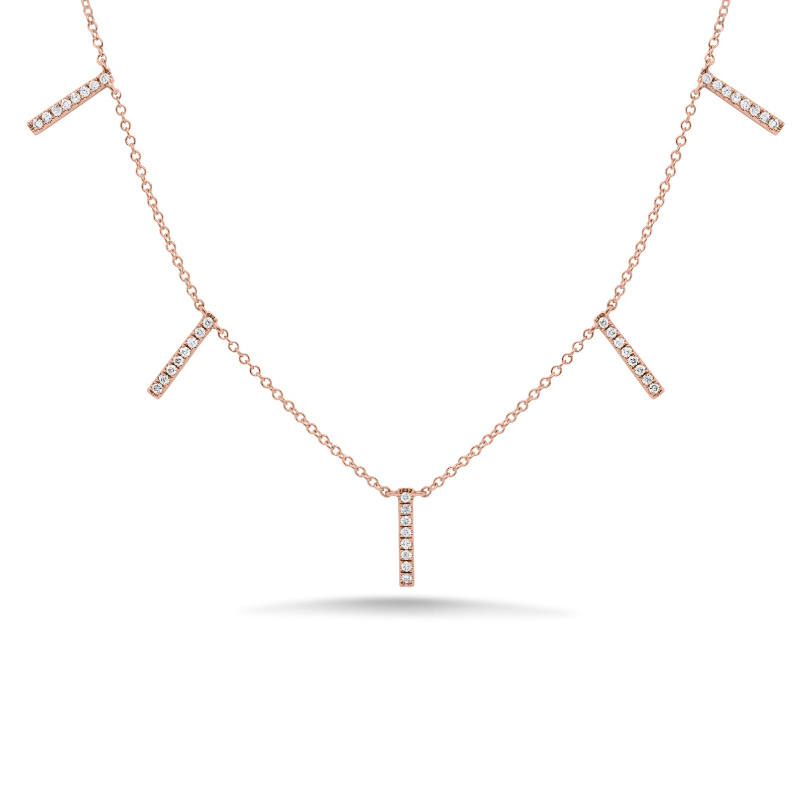 Pave Diamond Bar Dangle Necklace  - 14K gold weighing 2.20 grams  - 40 round diamonds totaling 0.22 carats