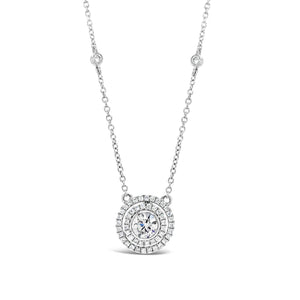 Diamond Double Halo Pendant With Diamond Bezel Necklace - Nuha Jewelers