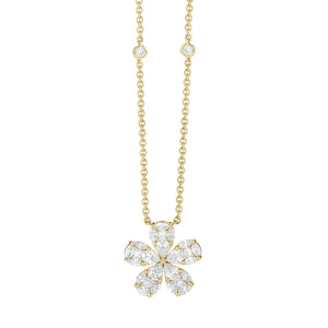 Diamond Daisy Pendant Necklace  Available in yellow, white, & rose gold.  Please allow 4-6 weeks for delivery if item is not in stock.