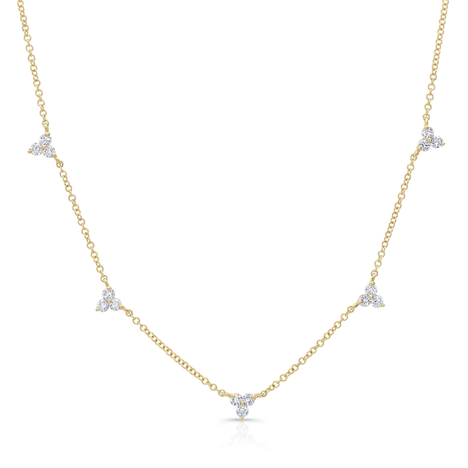 DIAMOND DANGLE NECKLACE  - 14K gold weighing 2.04 grams.  - 15 round diamond 0.48 carats.