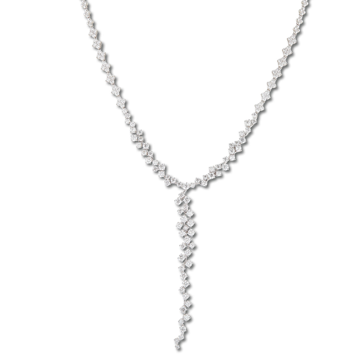 Diamond Lariat Necklace  18k gold, 18.45 grams, 130 round prong-set diamonds 4.81 carats.