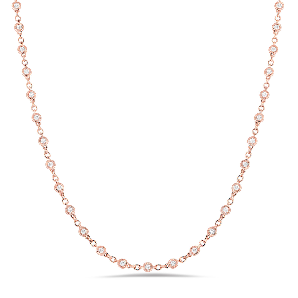 Diamond Chain with Antique Milgrain - 18k rose gold, 7.22 grams, 48 round bezel-set diamonds 2.03 carats