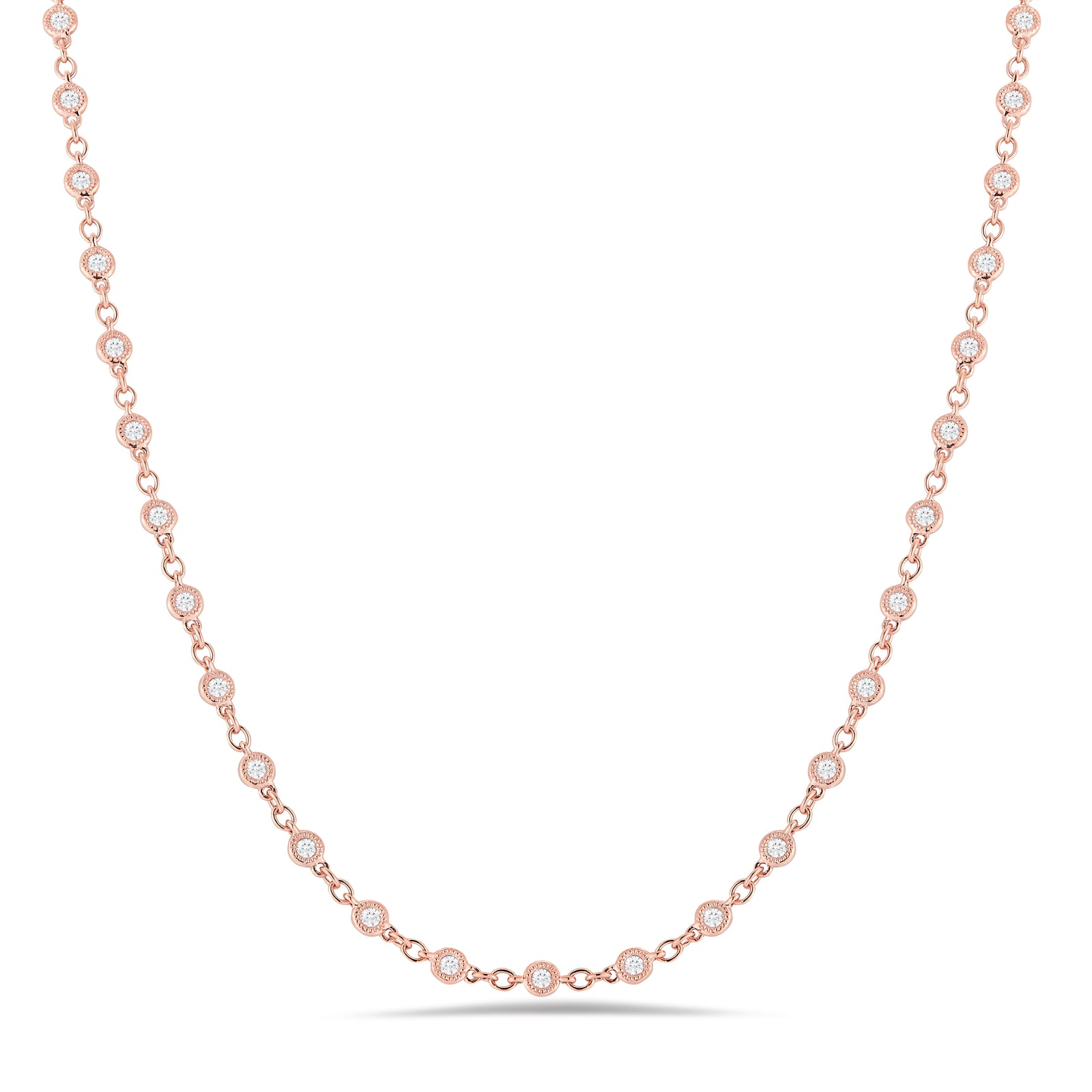 Diamond Chain with Antique Milgrain - 18k rose gold, 7.22 grams, 48 round bezel-set diamonds 2.03 carats