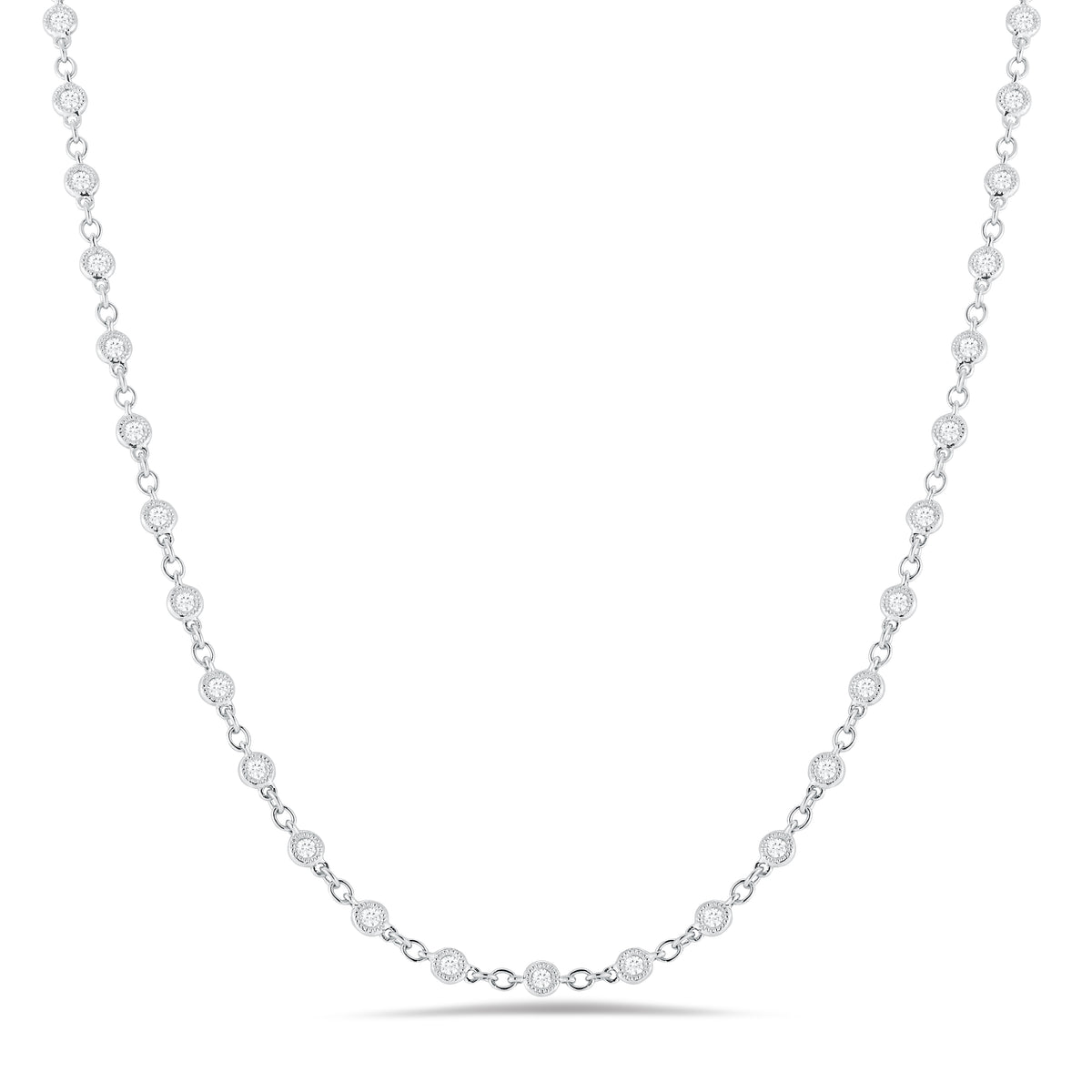 Diamond Chain with Antique Milgrain - 18k white gold, 7.22 grams, 48 round bezel-set diamonds 2.03 carats