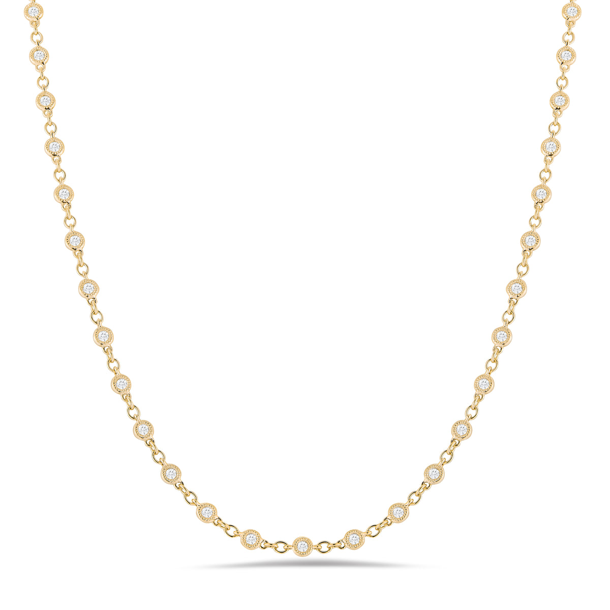 Diamond Chain with Antique Milgrain - 18k yellow gold, 7.22 grams, 48 round bezel-set diamonds 2.03 carats