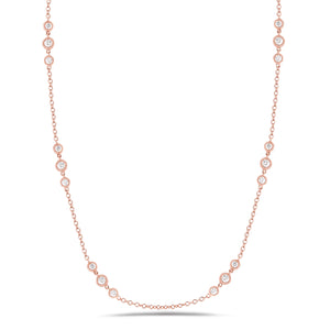 3 Station Diamond by the Yard Necklace with Antique Milgrain  18k rose gold, 5.14 grams, 24 round diamonds 1.19 carats.