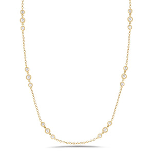 3 Station Diamond by the Yard Necklace with Antique Milgrain  18k yellow gold, 5.14 grams, 24 round diamonds 1.19 carats.