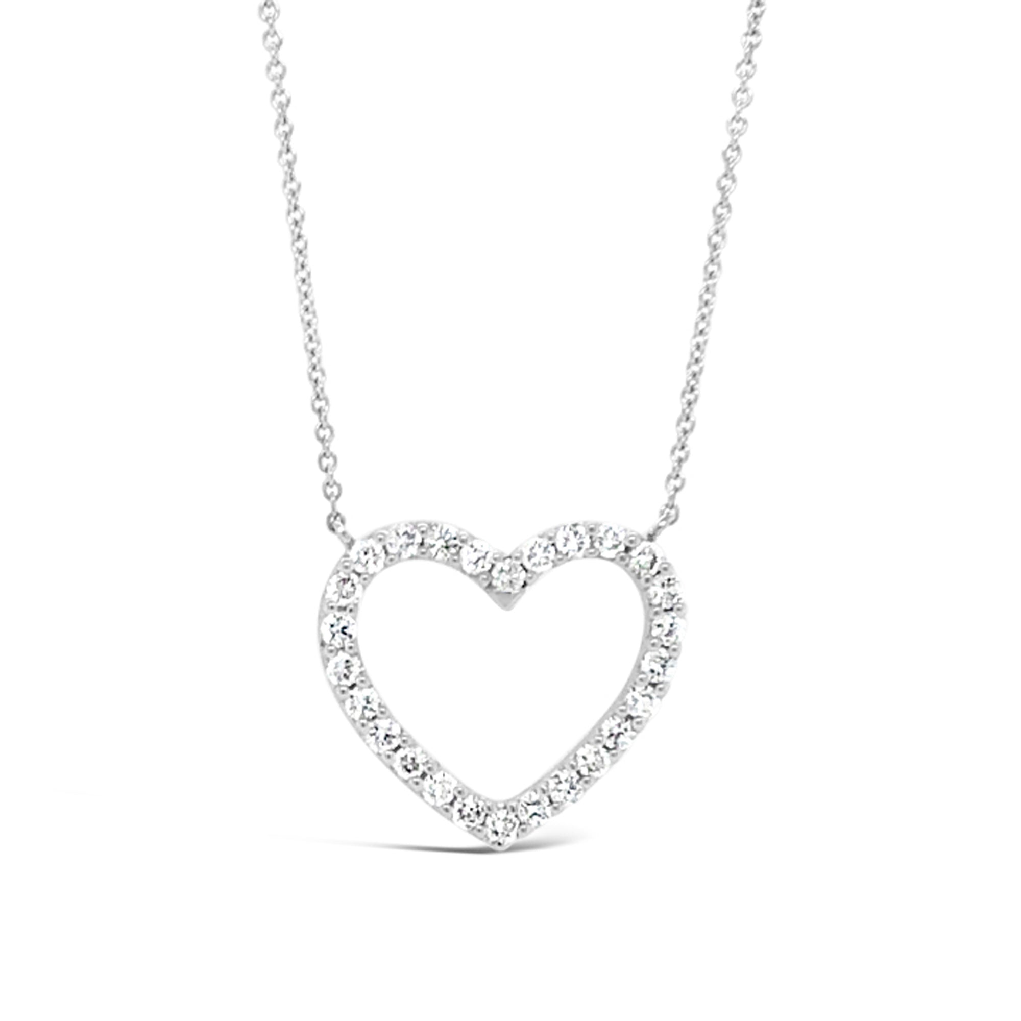 Heart Outline Pendant Necklace  -18k gold weighting 2.81 grams  -26 round diamonds weighing .46 grams