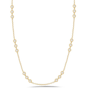 3 Station Diamond by the Yard Necklace with Antique Milgrain Lg size  14k gold, 6.12 grams, 24 round diamonds 1.79 carats.