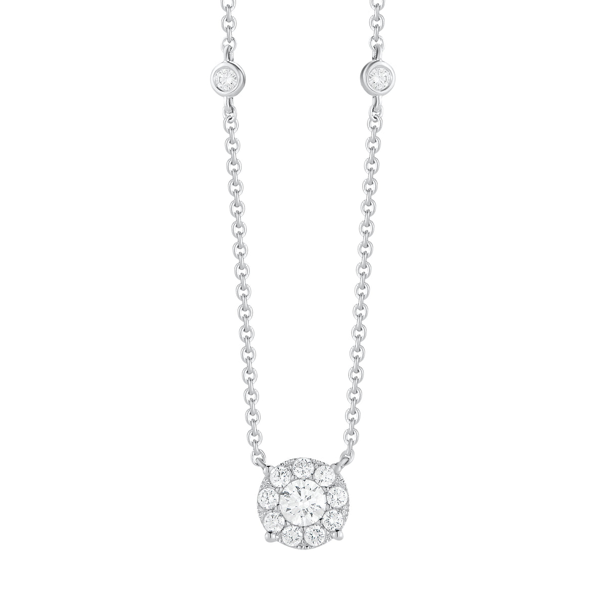 Diamond Small Halo Station Necklace - Nuha Jewelers