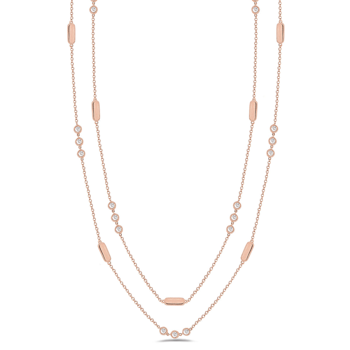 Layered Diamond Station Necklace -18k rose gold 11.91 grams -24 round bezel-set diamonds 1.78 carats