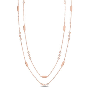Layered Diamond Station Necklace -18k rose gold 11.91 grams -24 round bezel-set diamonds 1.78 carats