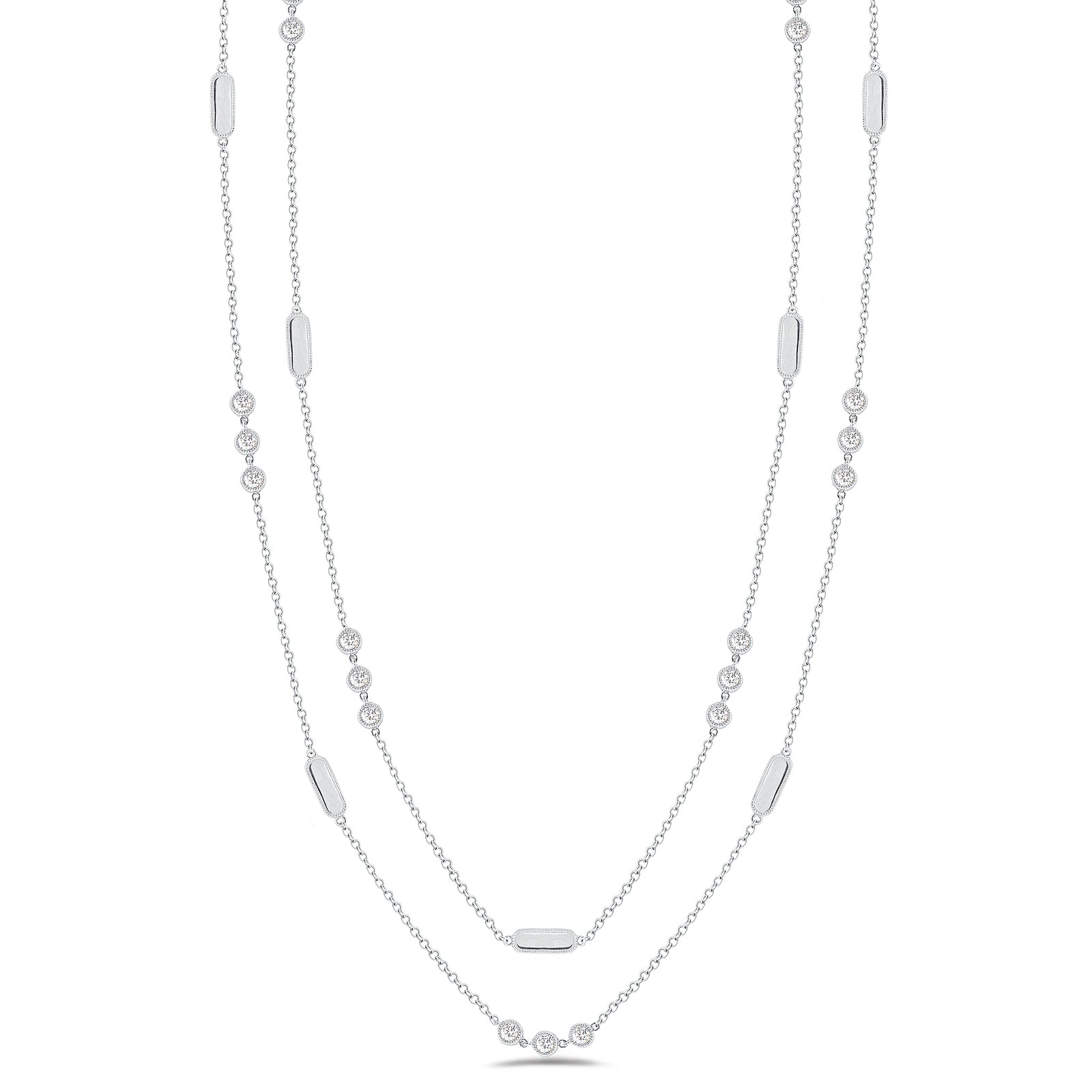 Layered Diamond Station Necklace -18k white gold 11.91 grams -24 round bezel-set diamonds 1.78 carats
