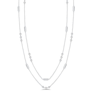 Layered Diamond Station Necklace -18k white gold 11.91 grams -24 round bezel-set diamonds 1.78 carats