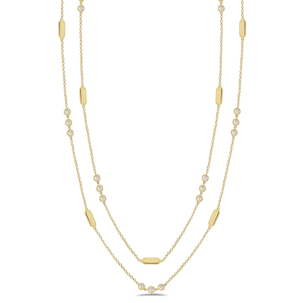 Layered Diamond Station Necklace -18k yellow gold 11.91 grams -24 round bezel-set diamonds 1.78 carats