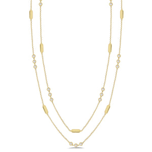 Layered Diamond Station Necklace -18k yellow gold 11.91 grams -24 round bezel-set diamonds 1.78 carats