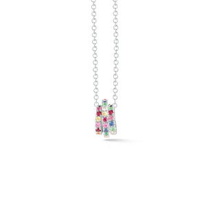 Diamond & Rainbow Gemstone Trio Necklace -14K white gold weighing 2.02 grams -7 round prong-set diamonds totaling .05 carats -43 multicolor prong-set gemstones totaling 0.33 carats.