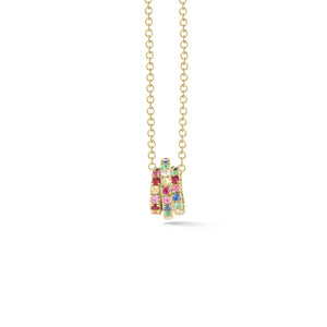 Diamond & Rainbow Gemstone Trio Necklace -14K yellow gold weighing 2.02 grams -7 round prong-set diamonds totaling .05 carats -43 multicolor prong-set gemstones totaling 0.33 carats.
