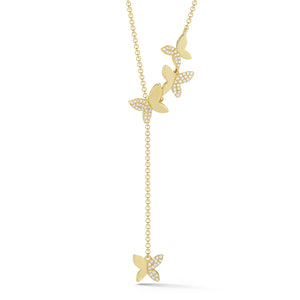 Diamond Butterfly Lariat Necklace - 14K gold weighing 3.05 grams -73 round pavé-set diamonds totaling 0.18 carats.