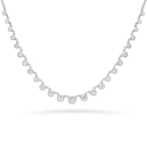 Diamond Bezels Graduated Necklace  - 14K gold weighing 4.21 grams  - 25 round diamonds totaling 0.73 carats