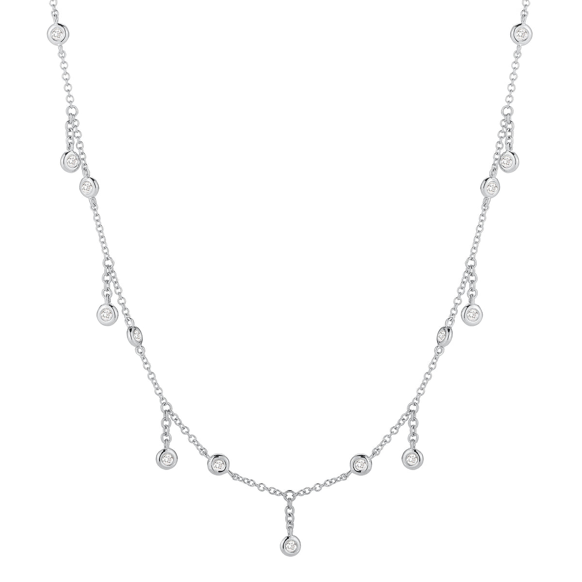 Diamond Fringe Necklace  14k white gold, 2.15 grams, 15 round diamonds weighing .27 carats.