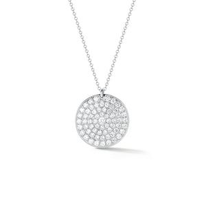 Diamond Disc Pendant Necklace  -18K gold weighing 4.21 grams  -66 round pave-set diamonds totaling 0.81 carats.