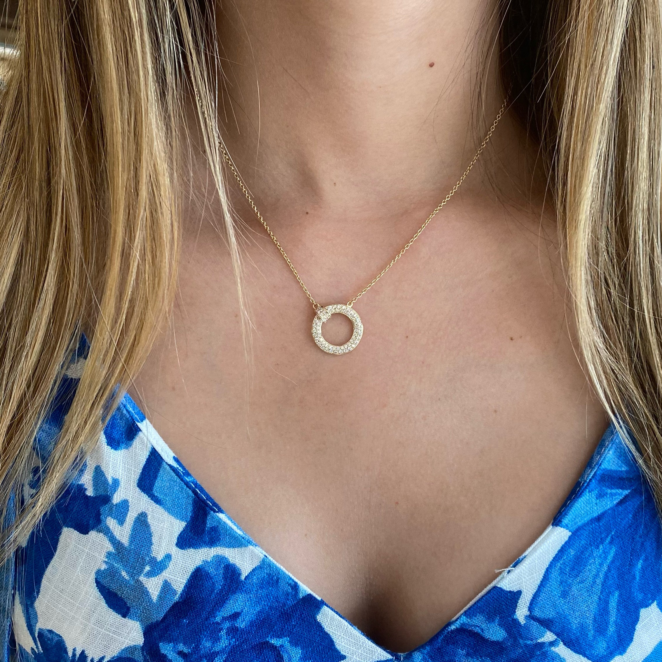 MB Essentials Pave Diamond Circle Pendant Necklace - Marcilla Bailey