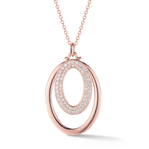 Diamond & Gold Oval Pendant Necklace -14K rose gold weighing 9 grams -62 round pave-set diamonds totaling 0.46 carats.