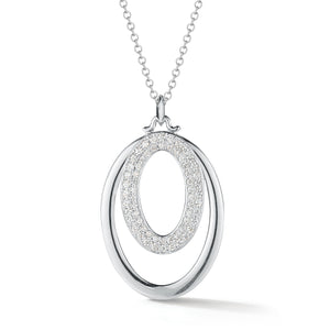 Diamond & Gold Oval Pendant Necklace -14K white gold weighing 9 grams -62 round pave-set diamonds totaling 0.46 carats.
