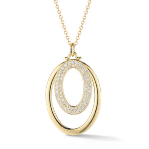Diamond & Gold Oval Pendant Necklace -14K yellow gold weighing 9 grams -62 round pave-set diamonds totaling 0.46 carats.