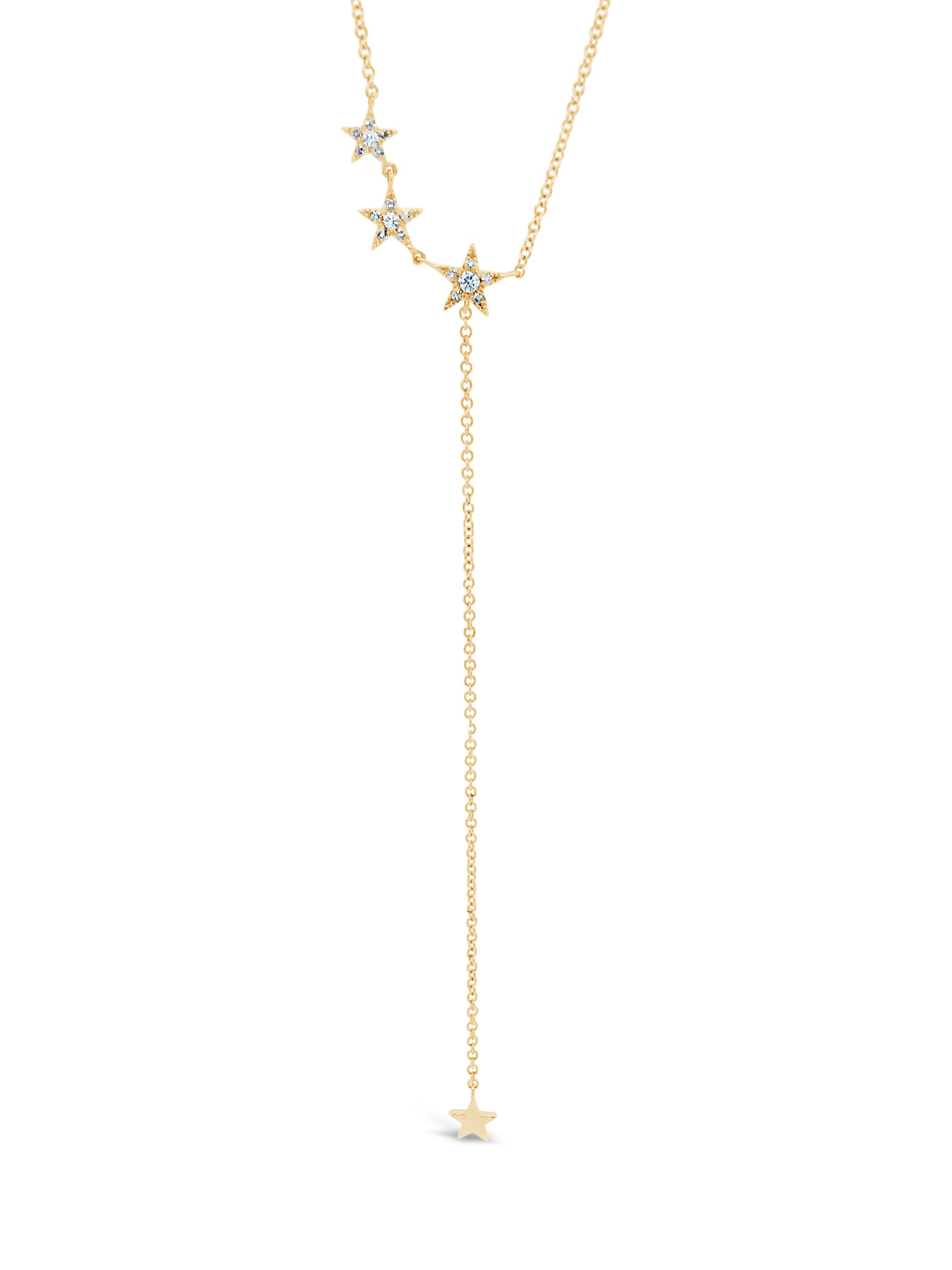 Diamond Star Lariat Necklace - 14k yellow gold weighing 1.88 grams 18 round diamonds weighing .09 carats