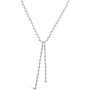 Bezel-Set Diamond Double Lariat Necklace  -14K gold weighing 6.28 grams  -54 round diamonds totaling 0.78 carats 