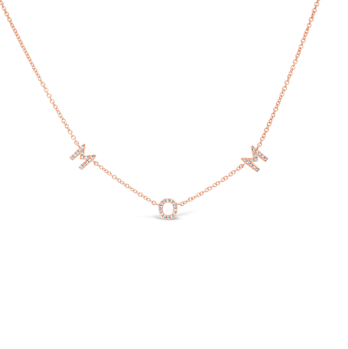 Diamond Mom Necklace  -14k gold weighing 1.68 grams  -40 round diamonds weighing .09 carats