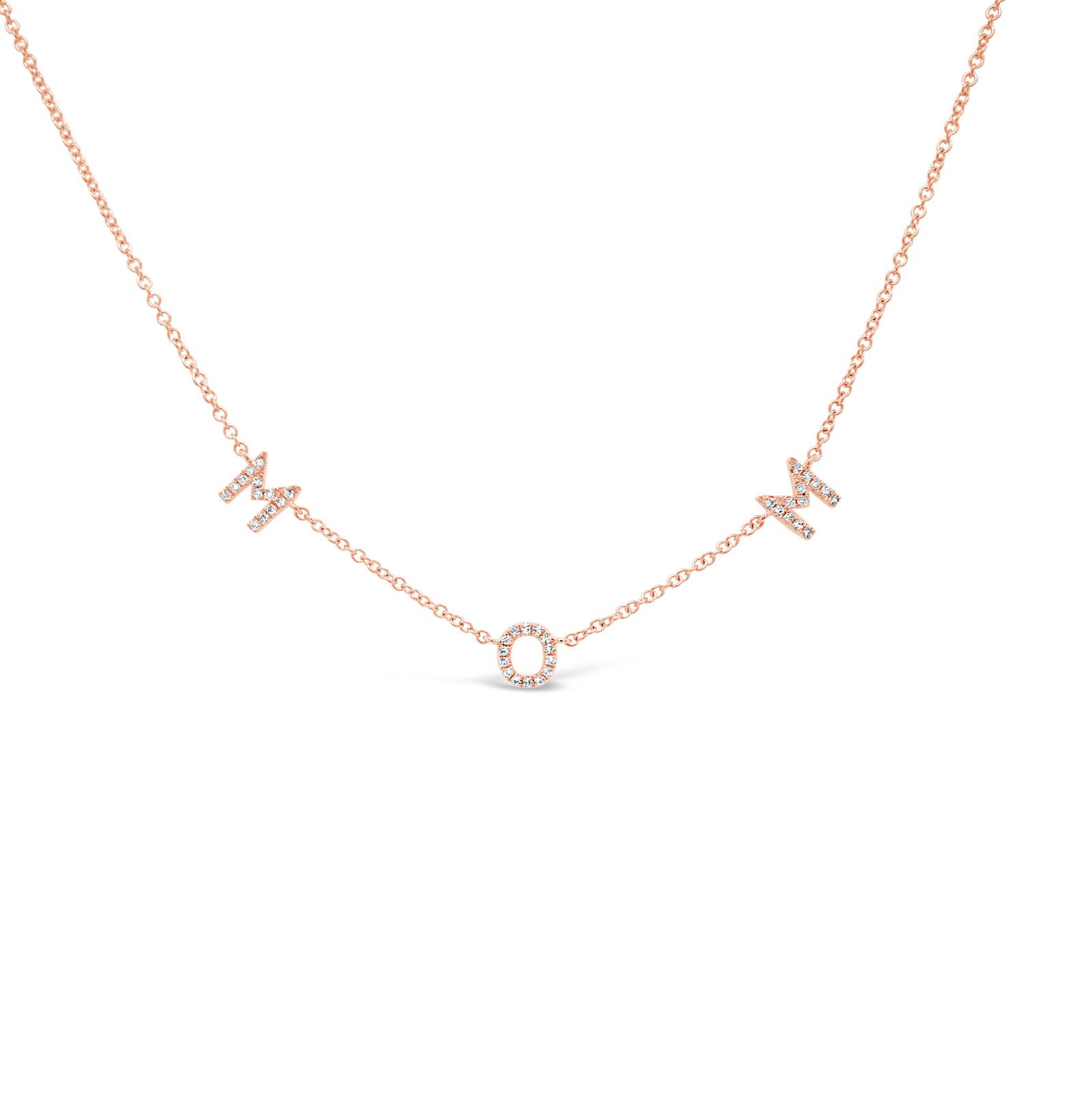 Diamond Mom Necklace  -14k gold weighing 1.68 grams  -40 round diamonds weighing .09 carats