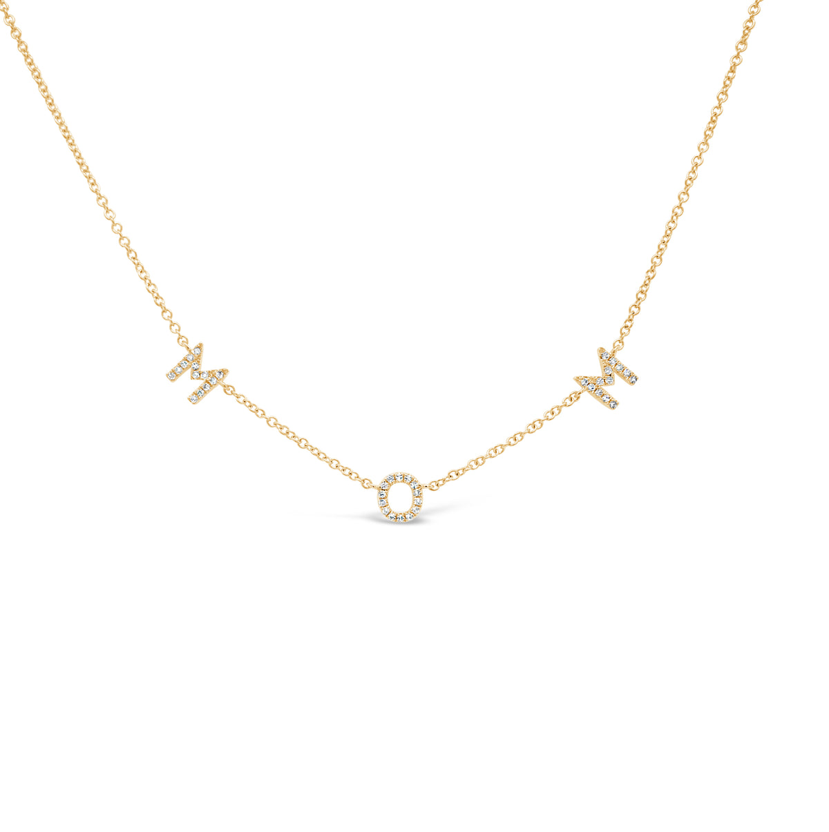 Diamond Mom Necklace  -14k gold weighing 1.68 grams  -40 round diamonds weighing .09 carats