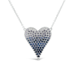 Sapphire Gradient Heart Pendant - 14K white gold weighing 3.25 grams - 6 round diamonds totaling 0.07 carats - 89 sapphires totaling 1.02 carats