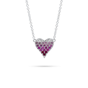 Pink Sapphire & Diamond Ombré Heart Pendant  - 14K white gold weighing 1.98 grams  - 4 round diamonds totaling 0.05 carats  - 21 pink sapphires totaling 0.24 carats