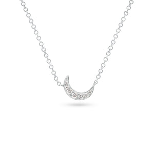 Petite Diamond Crescent Moon Necklace  -14k gold weighing 1.53 grams  -7 round prong set diamonds weighing .08 carats
