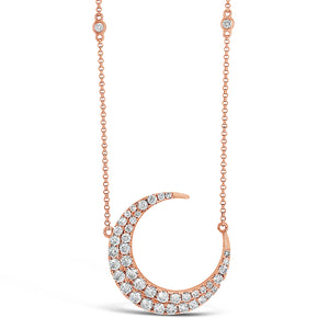 Diamond Moon Pendant Necklace  -14k gold weighing 5.80 grams  -45 round diamonds weighing 1.50 carats 