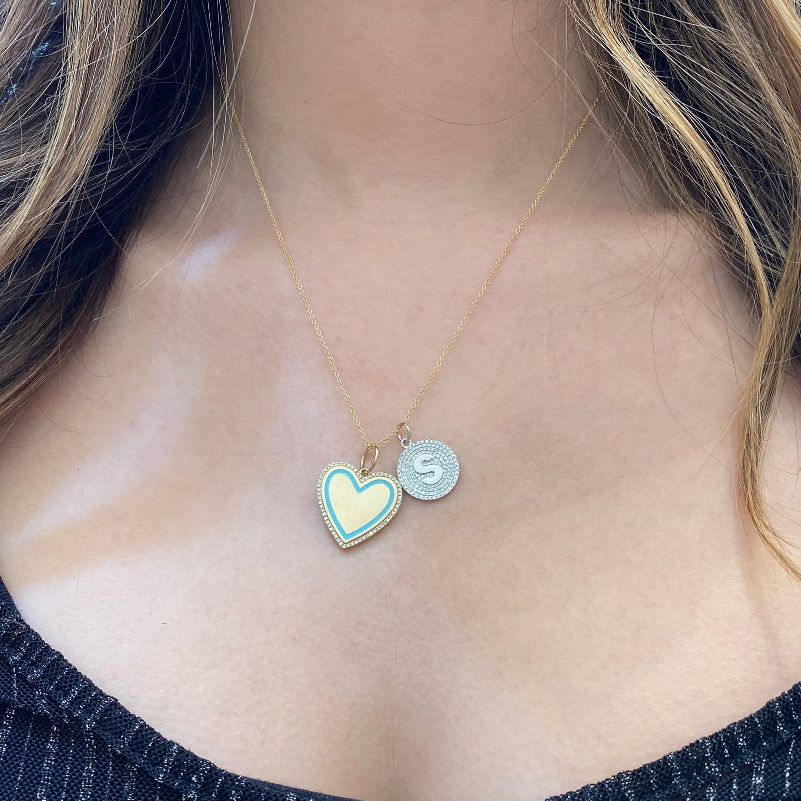 Pave Diamond Initial Disc Pendant -14K gold weighing 1.78 grams  -150 round diamonds weighing 0.40 carats  -Pendant only, chain not included