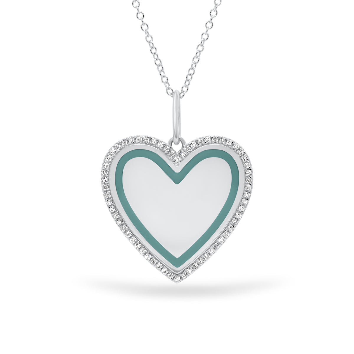 Diamond & Enamel Heart Pendant - 14K white gold weighing 6.51 grams - 62 round diamonds totaling 0.16 carats