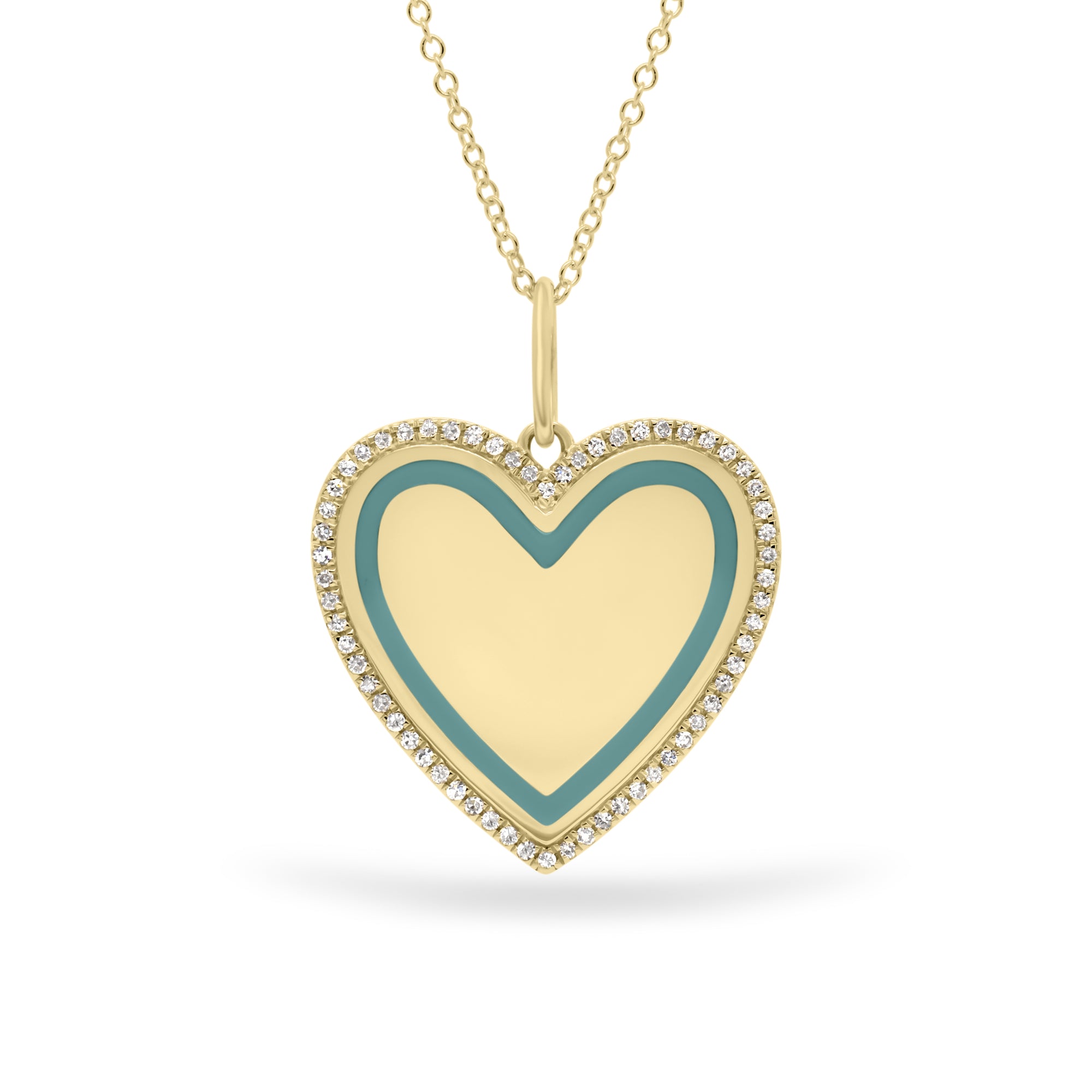 Diamond & Enamel Heart Pendant - 14K yellow gold weighing 6.51 grams - 62 round diamonds totaling 0.16 carats