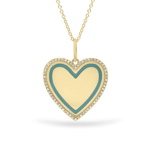 Diamond & Enamel Heart Pendant - 14K yellow gold weighing 6.51 grams - 62 round diamonds totaling 0.16 carats