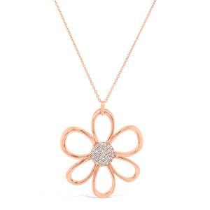 Diamond Open Daisy Pendant Necklace  14K gold weighing 9.63 grams.  - totaling 0.59 carats.
